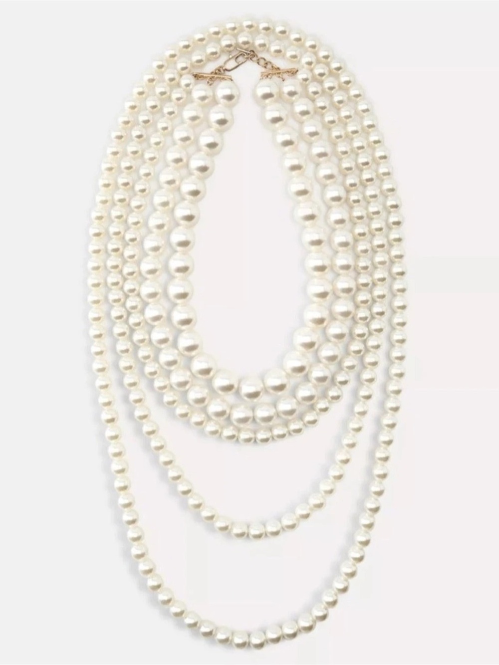 ZARA Multi-Strand Necklace with Faux Pearls White & Gold